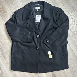 VTG Talbots Black Wool Blazer 16W Two Button Minimalist Career Office 3/4 Sleeve